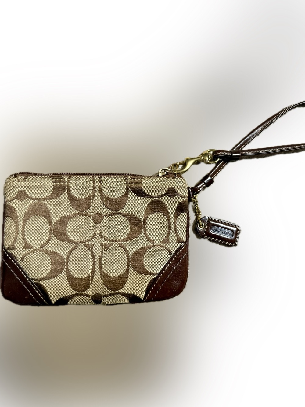 Coach Brown Signature Canvas and Leather Wristlet
